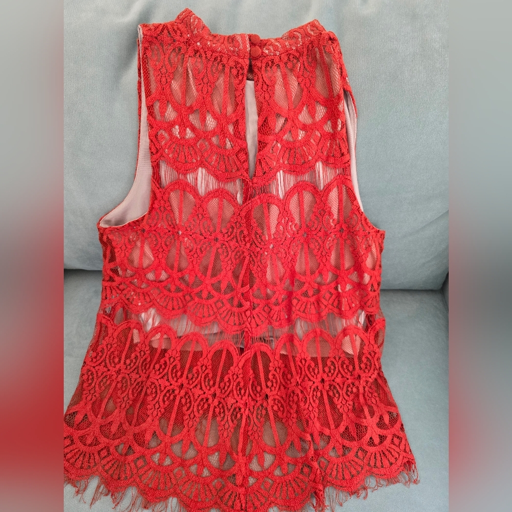 Woman's sleeveless lace top, burnt orange, size large - Picture 2 of 7